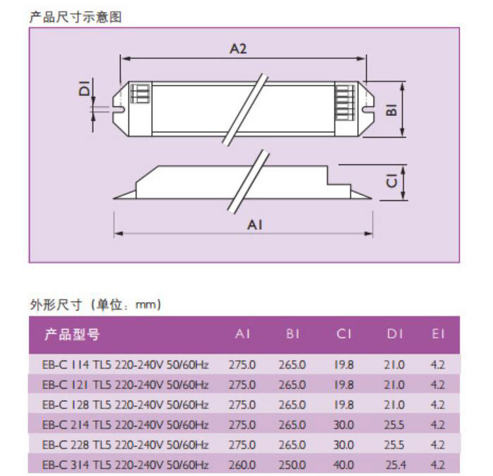 飞利浦EB-C TL5经济型荧光灯电子镇流器产品参数2