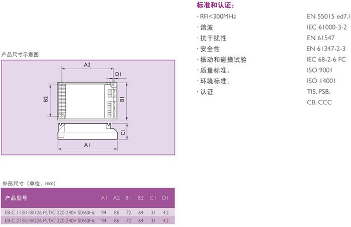 飞利浦EB-C 236灯箱专用荧光管电子镇流器产品参数2